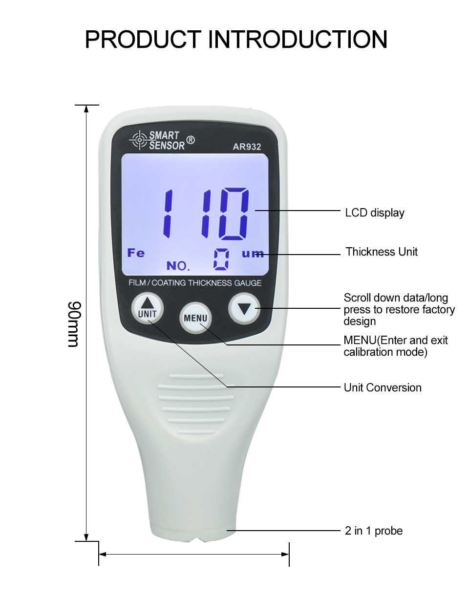 Paint Thickness Gauge - Medidor de pintura para automóviles Hedao